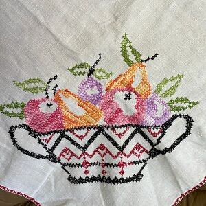 Tablecloth-48 “square, hand embroidery, Linen,beautiful cross stitch-unused